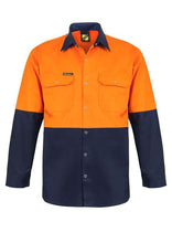 Load image into Gallery viewer, Hi Vis Two Tone Long Sleeve Cotton Drill Shirt with Press Studs
