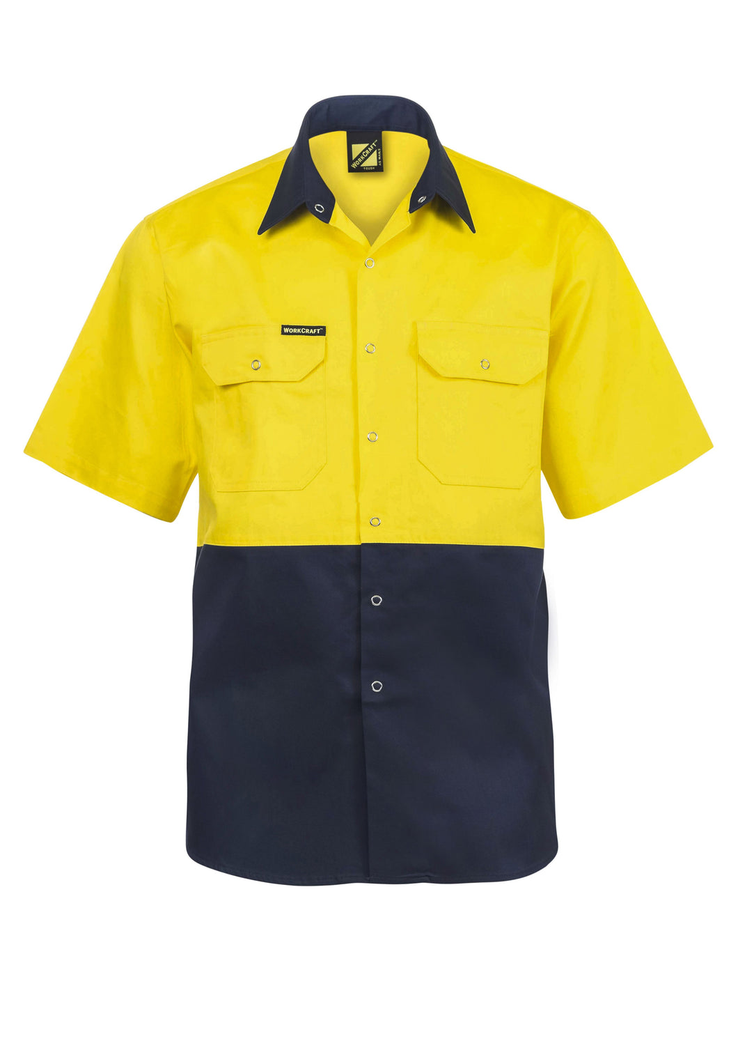 Hi Vis Two Tone Short Sleeve Cotton Drill Shirt with Press Studs
