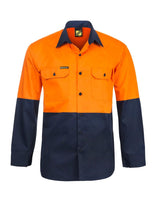 Load image into Gallery viewer, Lightweight Hi Vis Two Tone Long Sleeve Vented Cotton Drill Shirt
