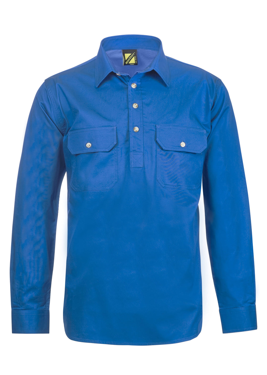 Lightweight Long Sleeve Half Placket Cotton Drill Shirt with Contrast Buttons