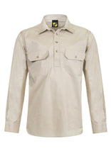 Load image into Gallery viewer, Lightweight Long Sleeve Half Placket Cotton Drill Shirt with Contrast Buttons
