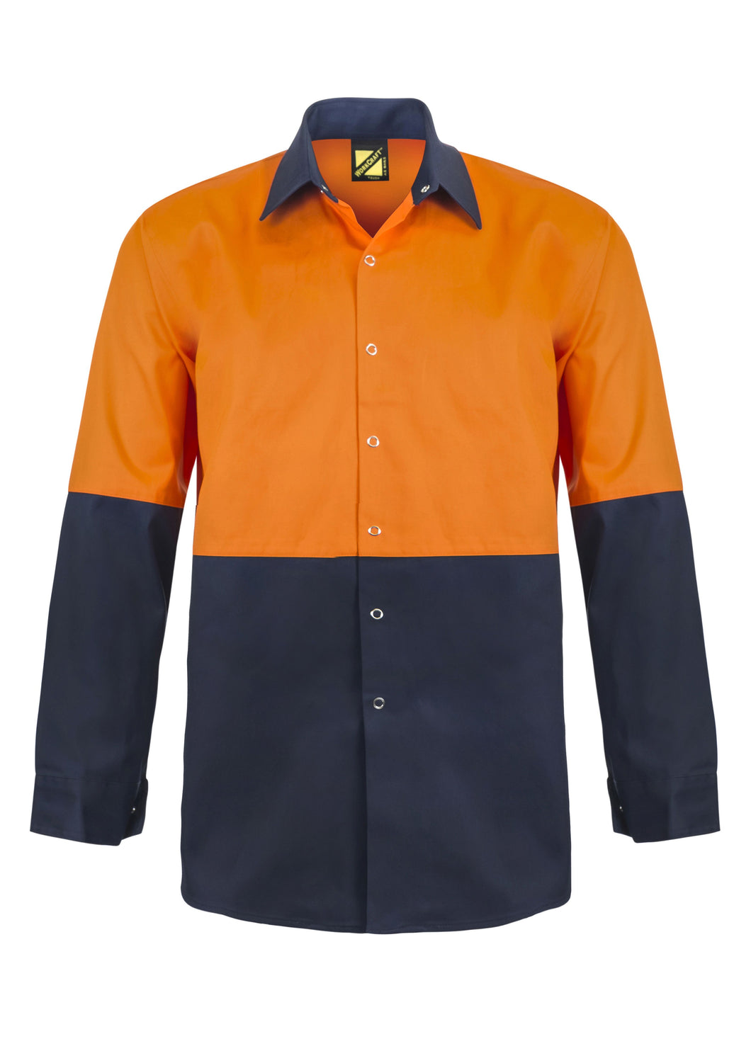 Hi Vis Two Tone Long Sleeve Cotton Drill Food Industry Shirt with Press Studs and No Pockets