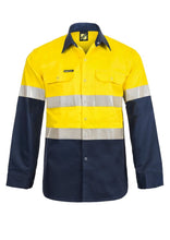 Load image into Gallery viewer, Hi Vis Two Tone Long Sleeve Cotton Drill Shirt with Industrial Laundry Reflective Tape and Press Studs
