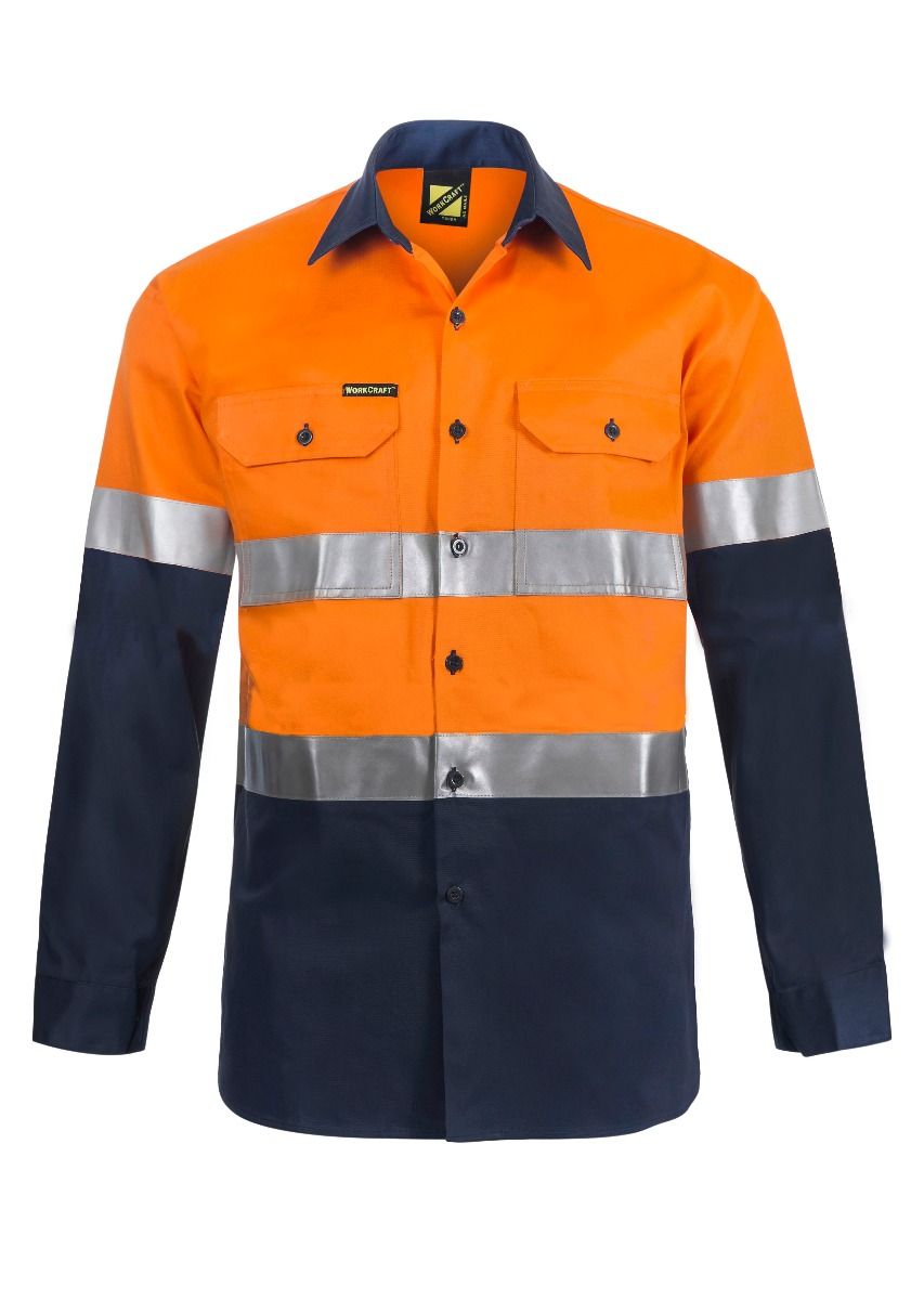 Hi Vis Two Tone Long Sleeve Cotton Drill Shirt with CSR Reflective Tape