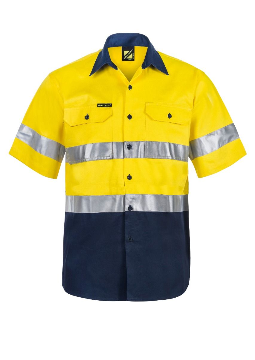 Hi Vis Two Tone Short Sleeve Cotton Drill Shirt with CSR Reflective Tape