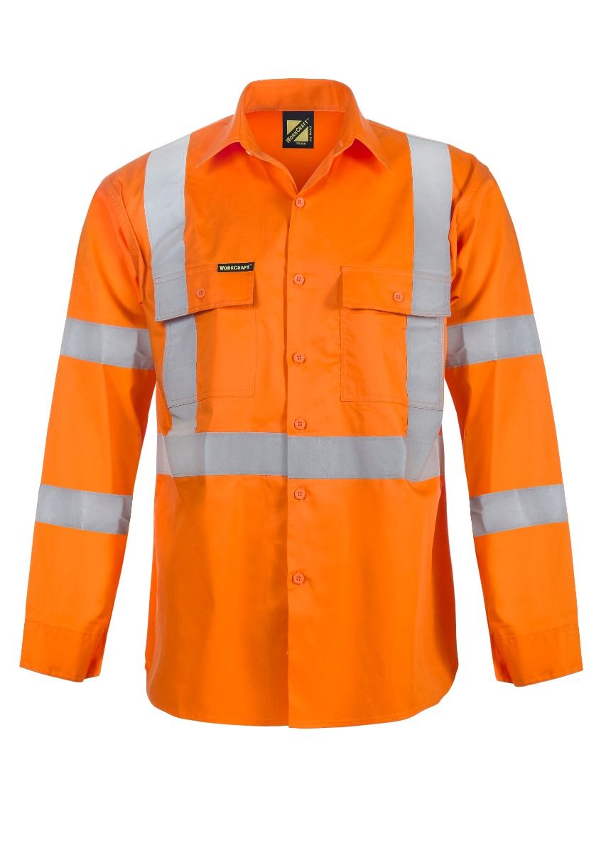 Lightweight Hi Vis Long Sleeve Vented Cotton Drill Shirt with X Pattern CSR Reflective Tape