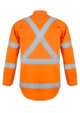 Load image into Gallery viewer, Lightweight Hi Vis Long Sleeve Vented Cotton Drill Shirt with X Pattern CSR Reflective Tape
