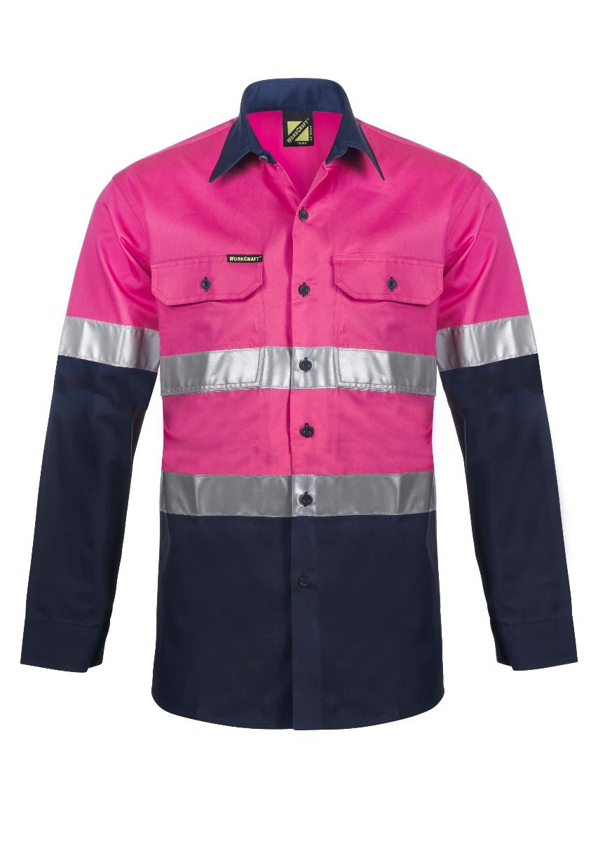 Lightweight Two Tone Long Sleeve Vented Cotton Drill Shirt with CSR Reflective Tape - Night Use Only