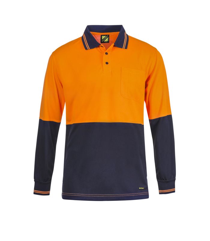 Hi Vis Two Tone Long Sleeve Cotton Back Polo with Pocket
