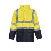 Load image into Gallery viewer, Hi Vis Two Tone &quot;5 In 1&quot; Waterproof Jacket with H Pattern CSR Reflective Tape

