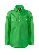 Load image into Gallery viewer, Kids Lightweight Long Sleeve Half Placket Cotton Drill Shirt with Contrast Buttons
