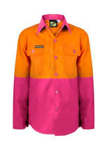 Load image into Gallery viewer, Kids Lightweight Two Tone Long Sleeve Cotton Drill Shirt
