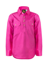 Load image into Gallery viewer, Kids Lightweight Long Sleeve Half Placket Cotton Drill Shirt with Contrast Buttons

