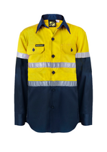 Load image into Gallery viewer, Kids Lightweight Two Tone Long Sleeve Cotton Drill Shirt with CSR Reflective Tape
