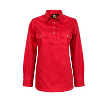 Load image into Gallery viewer, Ladies Lightweight Long Sleeve Half Placket Cotton Drill Short with Contrast Buttons
