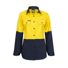 Load image into Gallery viewer, Ladies Lightweight Hi Vis Two Tone Long Sleeve Vented Cotton Drill Shirt
