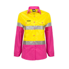 Load image into Gallery viewer, Ladies Lightweight Hi Vis Two Tone Long Sleeve Vented Cotton Drill Shirt with CSR Reflective Tape
