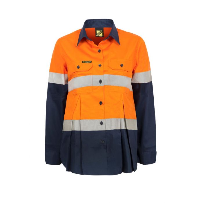 Maternity Lightweight Hi Vis Two Tone Long Sleeve Vented Cotton Drill Shirt with CSR Reflective Tape