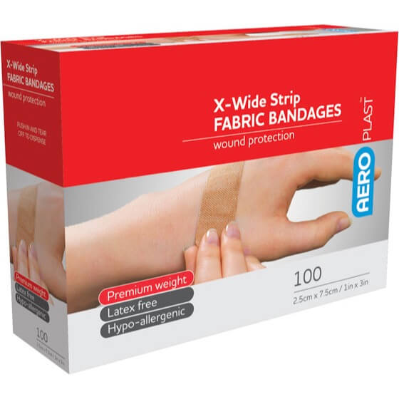 AeroPlast Premium Fabric Bandages - Extra-Wide Strips x 100