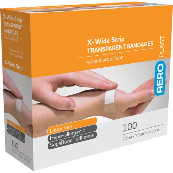 AeroPlast Transparent Bandages - Extra Wide Strips x 100