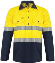 Load image into Gallery viewer, Hi Vis Two Tone Half Placket Cotton Drill Shirt with Semi Gusset Sleeves and CSR Reflective Tape
