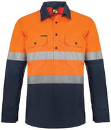 Heavy Duty Hybrid Two Tone Half Placket Cotton Drill Shirt with Gusset Sleeves & CSR Reflective Tape