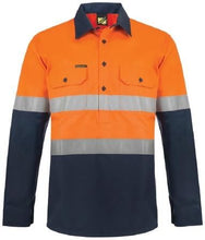 Load image into Gallery viewer, Lightweight Hi Vis Two Tone Half Placket Vented Cotton Drill with Semi Gusset Sleeves &amp; CSR Reflective Tape
