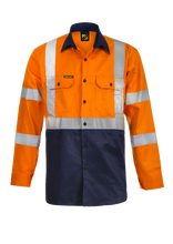 Load image into Gallery viewer, Hi Vis Two Tone Front Long Sleeve Cotton Drill Shirt with X Pattern CSR Reflective Tape
