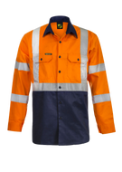 Hi Vis Two Tone Front Long Sleeve Cotton Drill Shirt with X Pattern CSR Reflective Tape