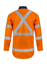 Load image into Gallery viewer, Hi Vis Two Tone Front Long Sleeve Cotton Drill Shirt with X Pattern CSR Reflective Tape
